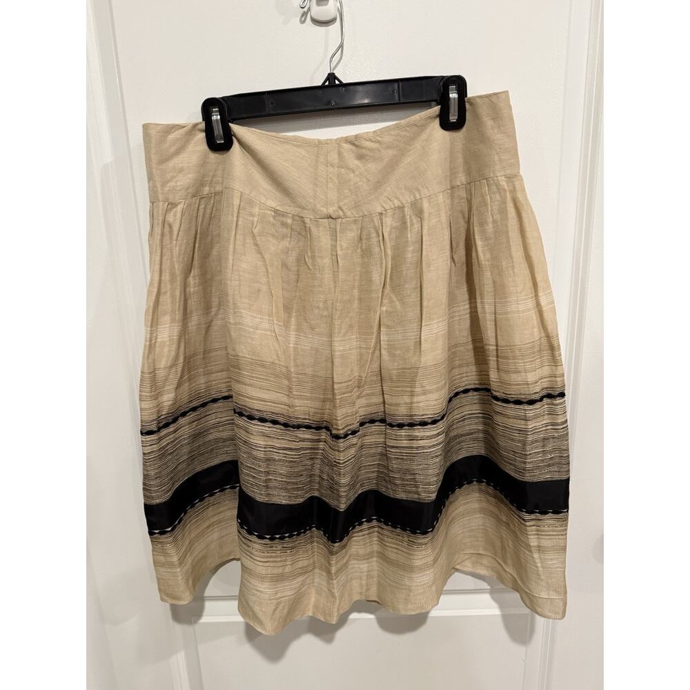 Alfani Womens Beige Black Linen Silk Embroidered Knee Length Skirt Sz 14P